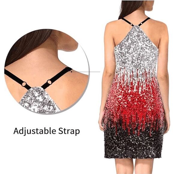 ✨ Sequin Ombre Sparkly Sexy Bodycon Spaghetti Strap Party Dress SIZE XL NEW - Picture 6 of 17